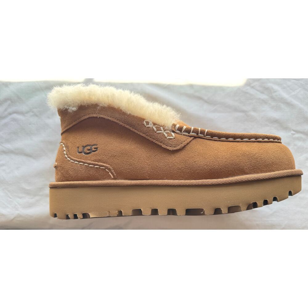 UGG Women’s Ansley Parc Chestnut Suede Platform Moccasin Slippers Size 9 - Picture 4 of 7